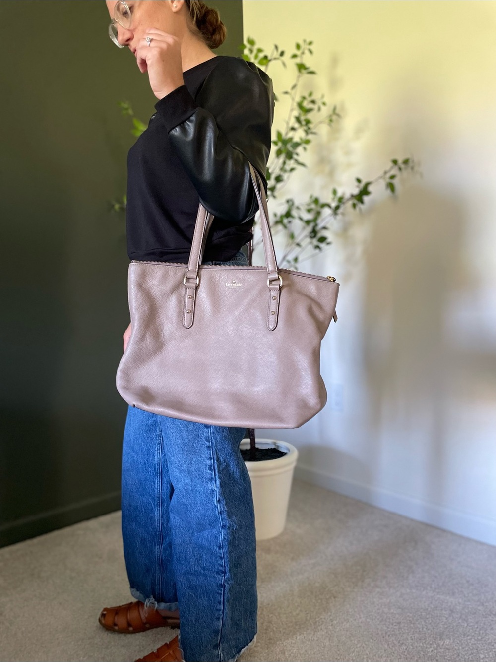 Kate Spade New York Blush Pink Pebbled Leather Tote Shoulder Bag